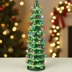 15in Ceramic Christmas Tree Hand-Painted Holiday Decor w/ LED Lights