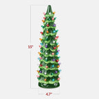 15in Ceramic Christmas Tree Hand-Painted Holiday Decor w/ LED Lights