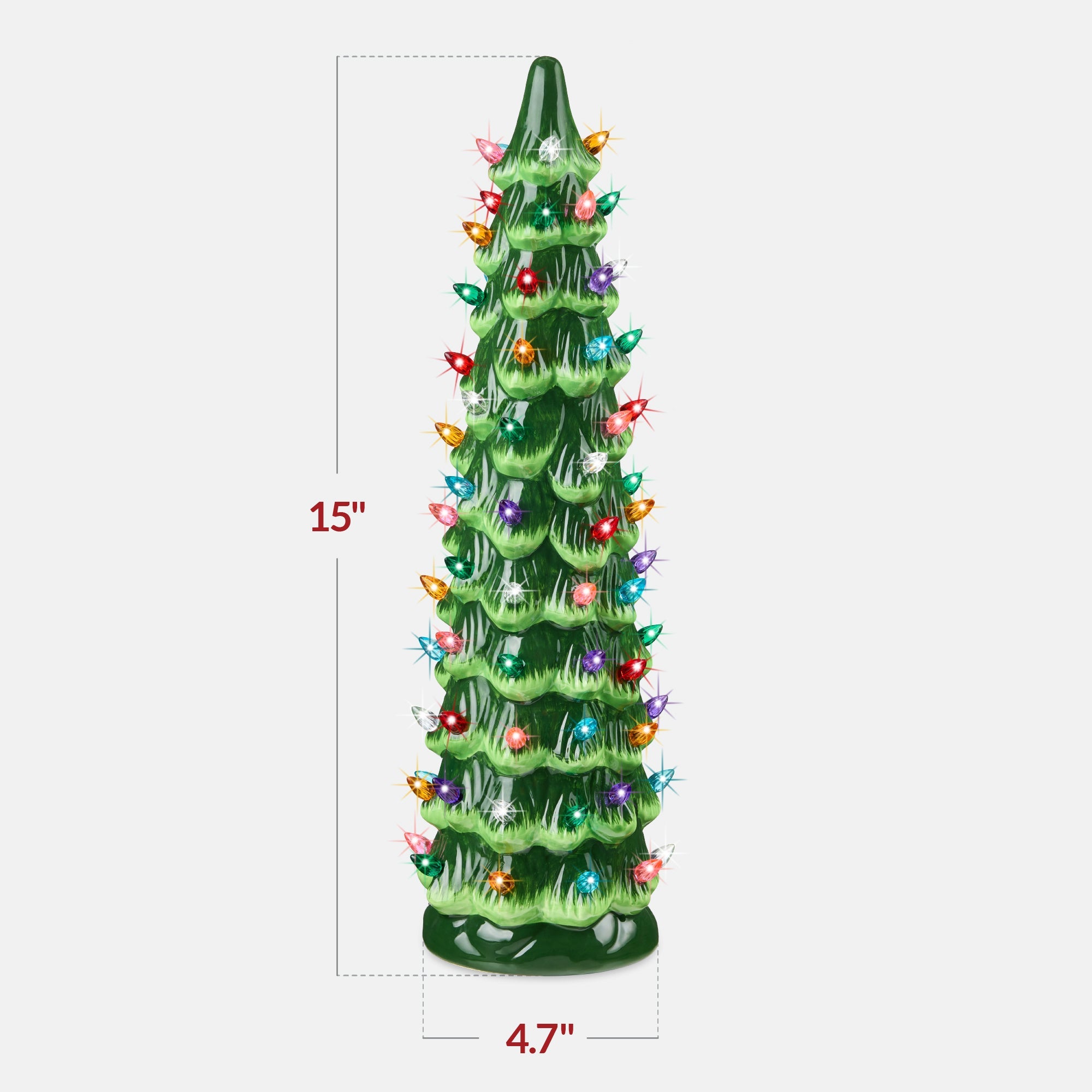 15in Ceramic Christmas Tree Hand-Painted Holiday Decor w/ LED Lights