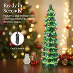 15in Ceramic Christmas Tree Hand-Painted Holiday Decor w/ LED Lights
