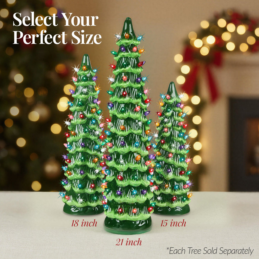 15in Ceramic Christmas Tree Hand-Painted Holiday Decor w/ LED Lights