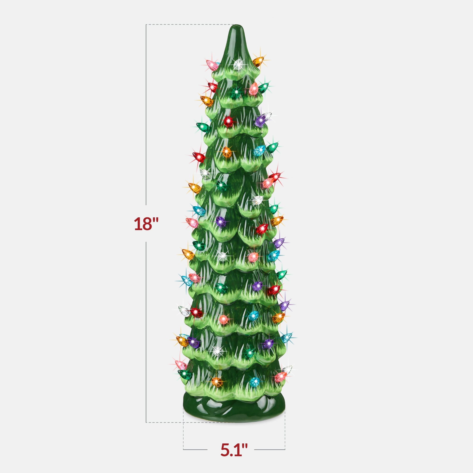 18in Ceramic Christmas Tree Hand-Painted Holiday Decor w/ LED Lights