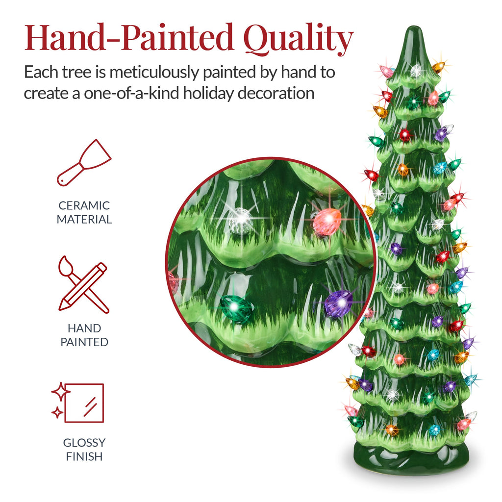 18in Ceramic Christmas Tree Hand-Painted Holiday Decor w/ LED Lights