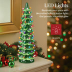 18in Ceramic Christmas Tree Hand-Painted Holiday Decor w/ LED Lights