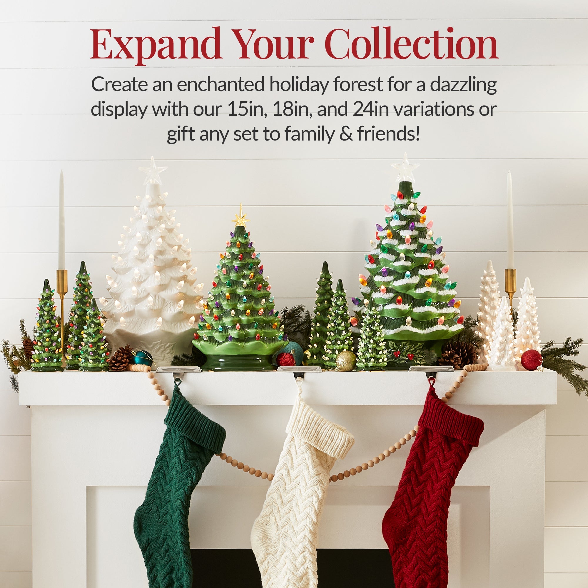18in Ceramic Christmas Tree Hand-Painted Holiday Decor w/ LED Lights