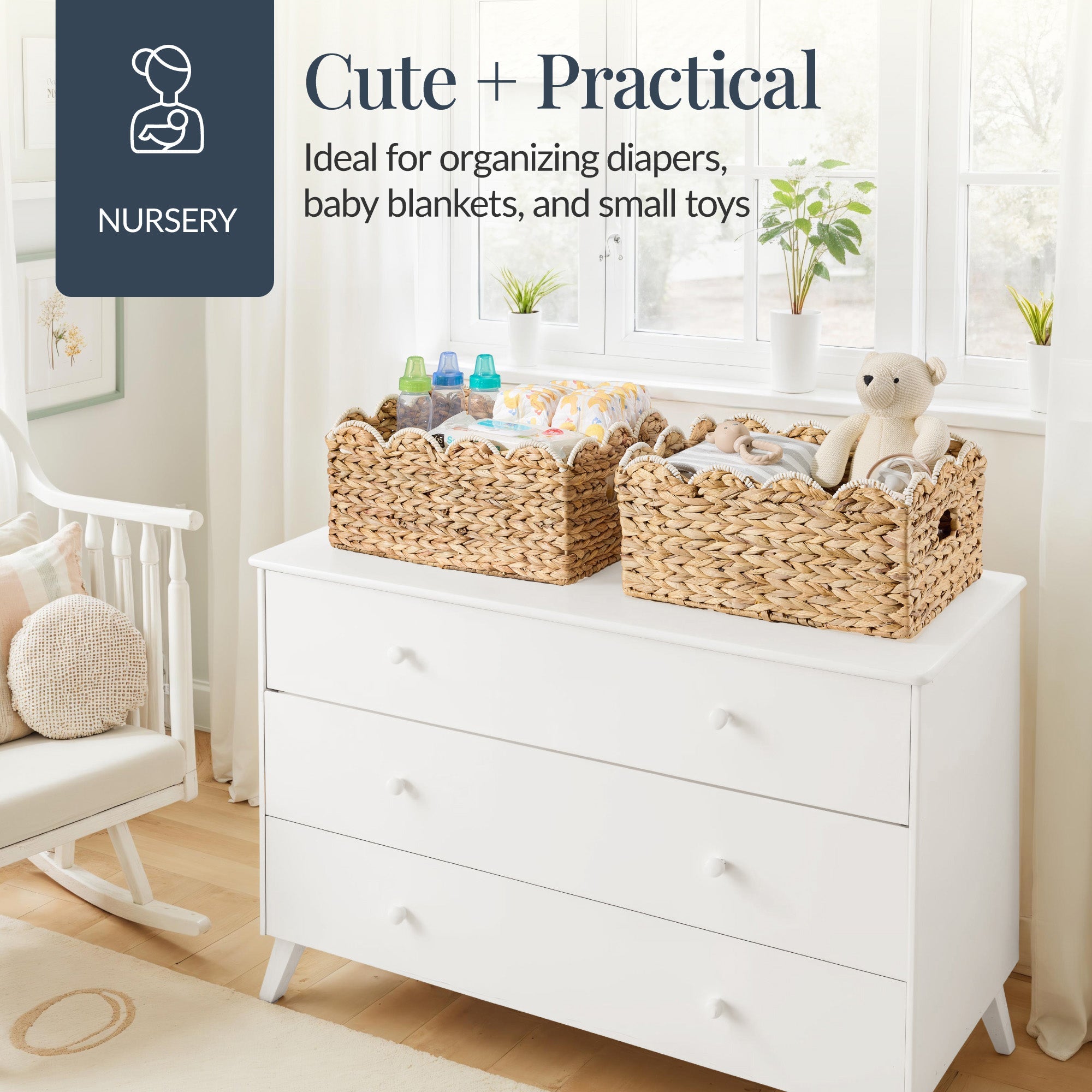 16x12 Scalloped Shelf Basket Pantry Bins 2 Pack