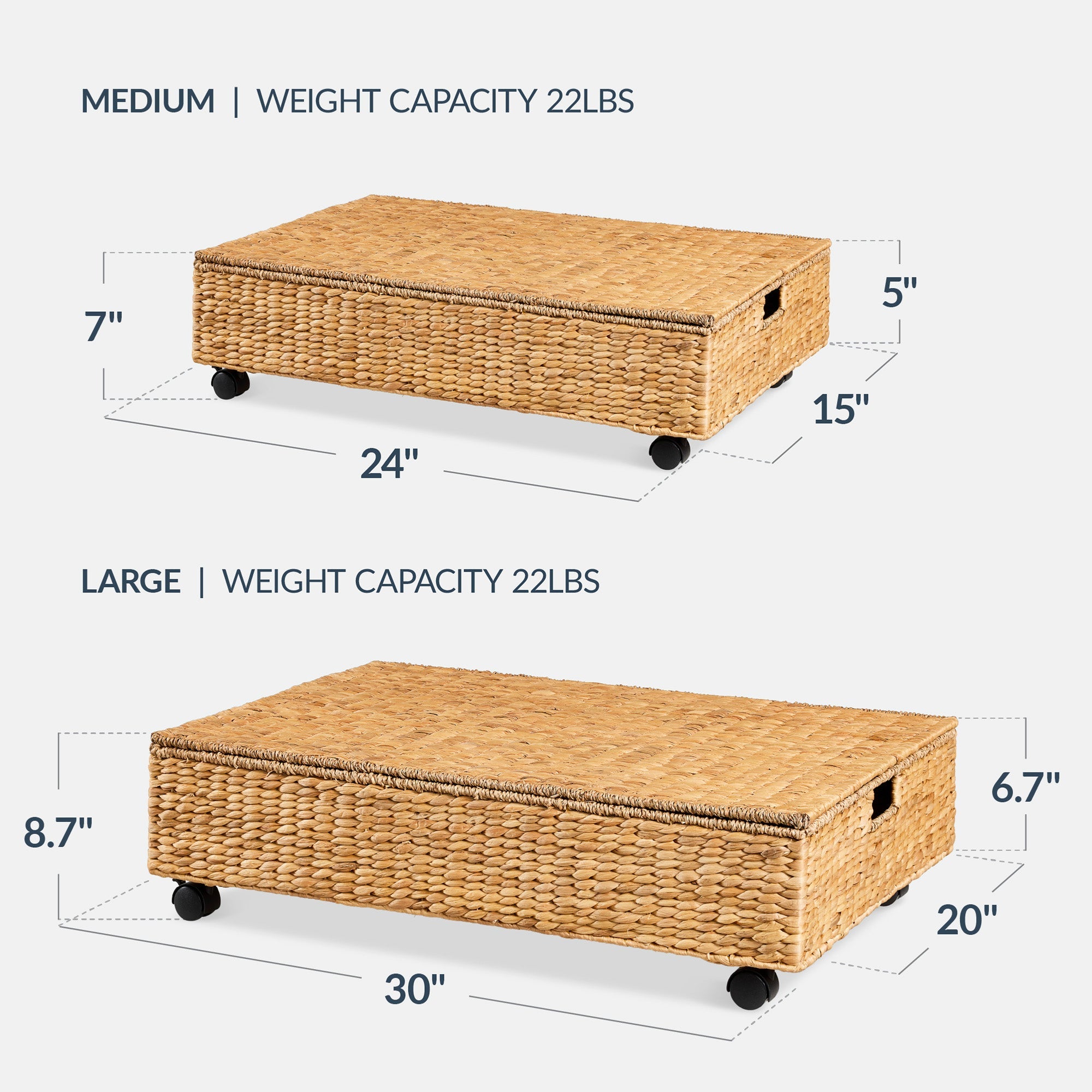 2 PC Water Hyacinth Nesting Underbed Storage Baskets