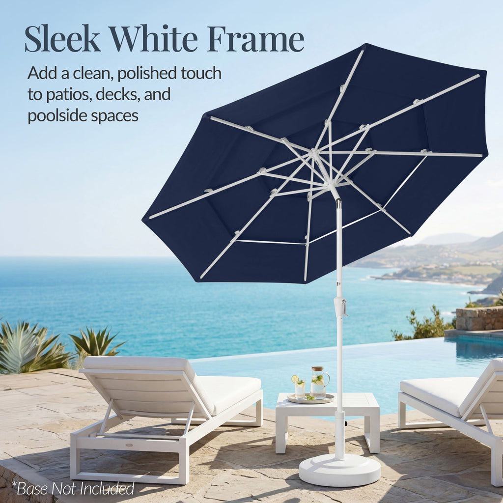 10ft 3-Tier Patio Market Umbrella White Pole Push Button Tilt Crank Lift
