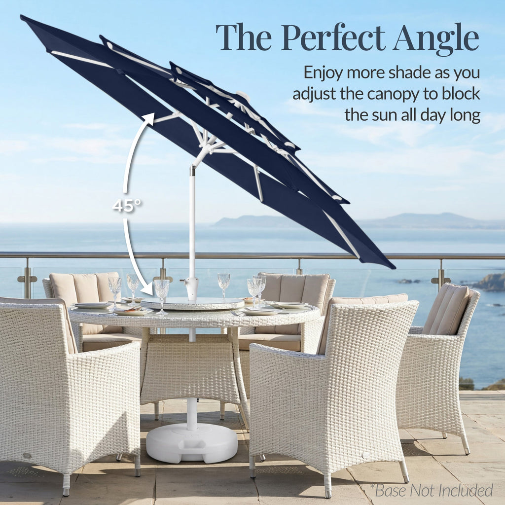 10ft 3-Tier Patio Market Umbrella White Pole Push Button Tilt Crank Lift