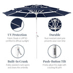 10ft 3-Tier Patio Market Umbrella White Pole Push Button Tilt Crank Lift