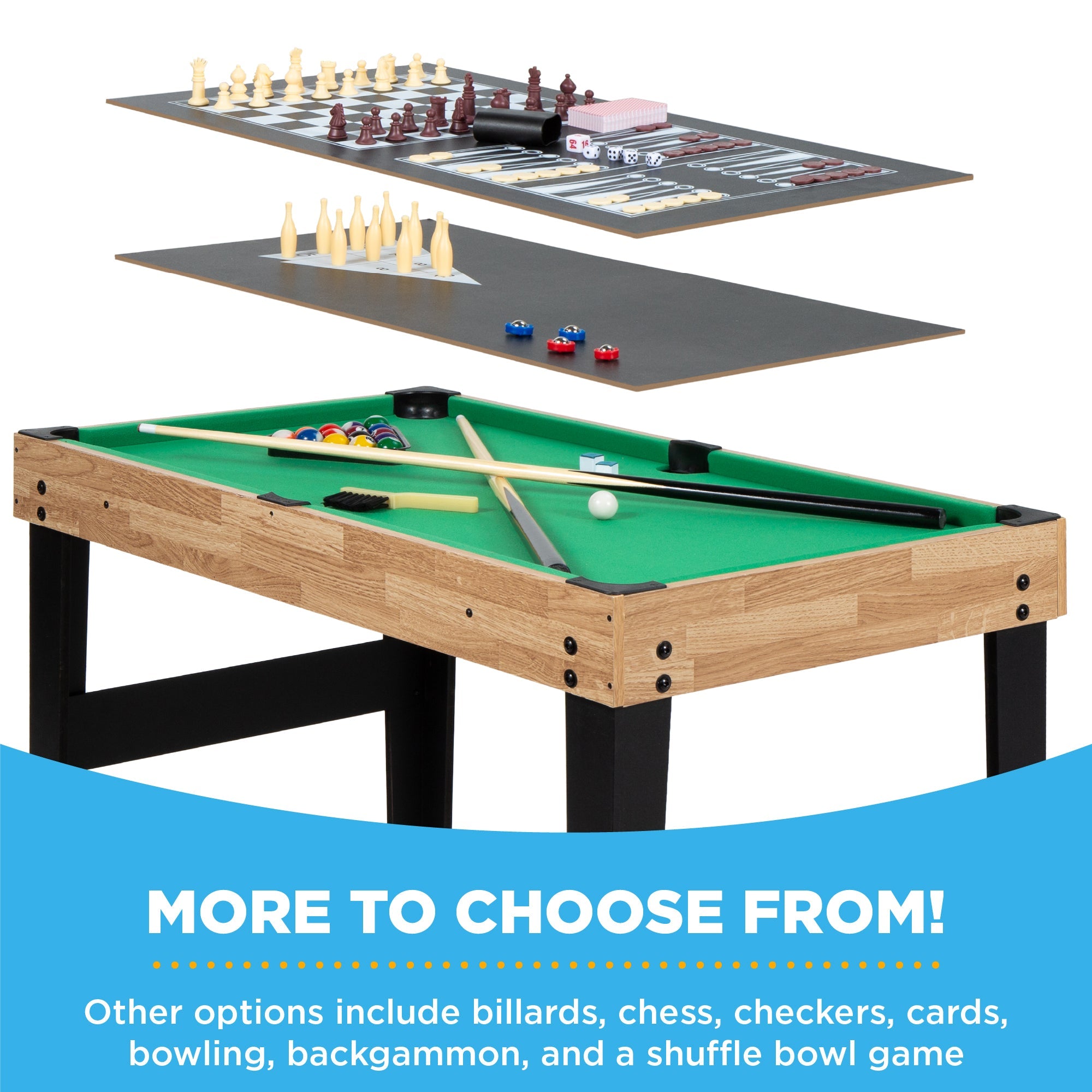 10-in-1 Combo Game Table Set w/ Pool Foosball Ping Pong Chess - 2x4ft
