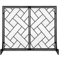 2-Panel Wrought Iron Geometric Fireplace Screen w/ Magnetic Doors - 44x33in