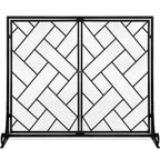 2-Panel Wrought Iron Geometric Fireplace Screen w/ Magnetic Doors - 44x33in