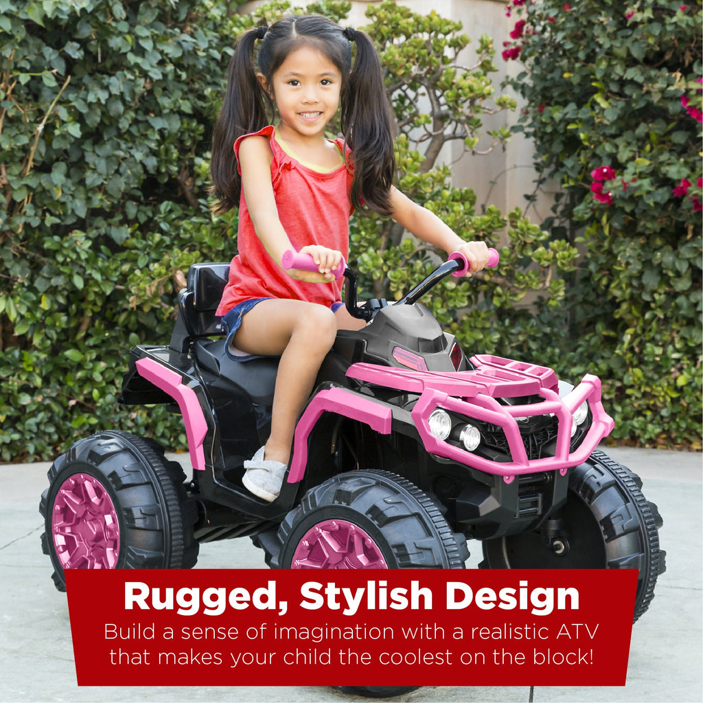 12V Kids Ride-On 4-Wheeler Quad ATV Car w/ 3.7mph Max Bluetooth Headlights