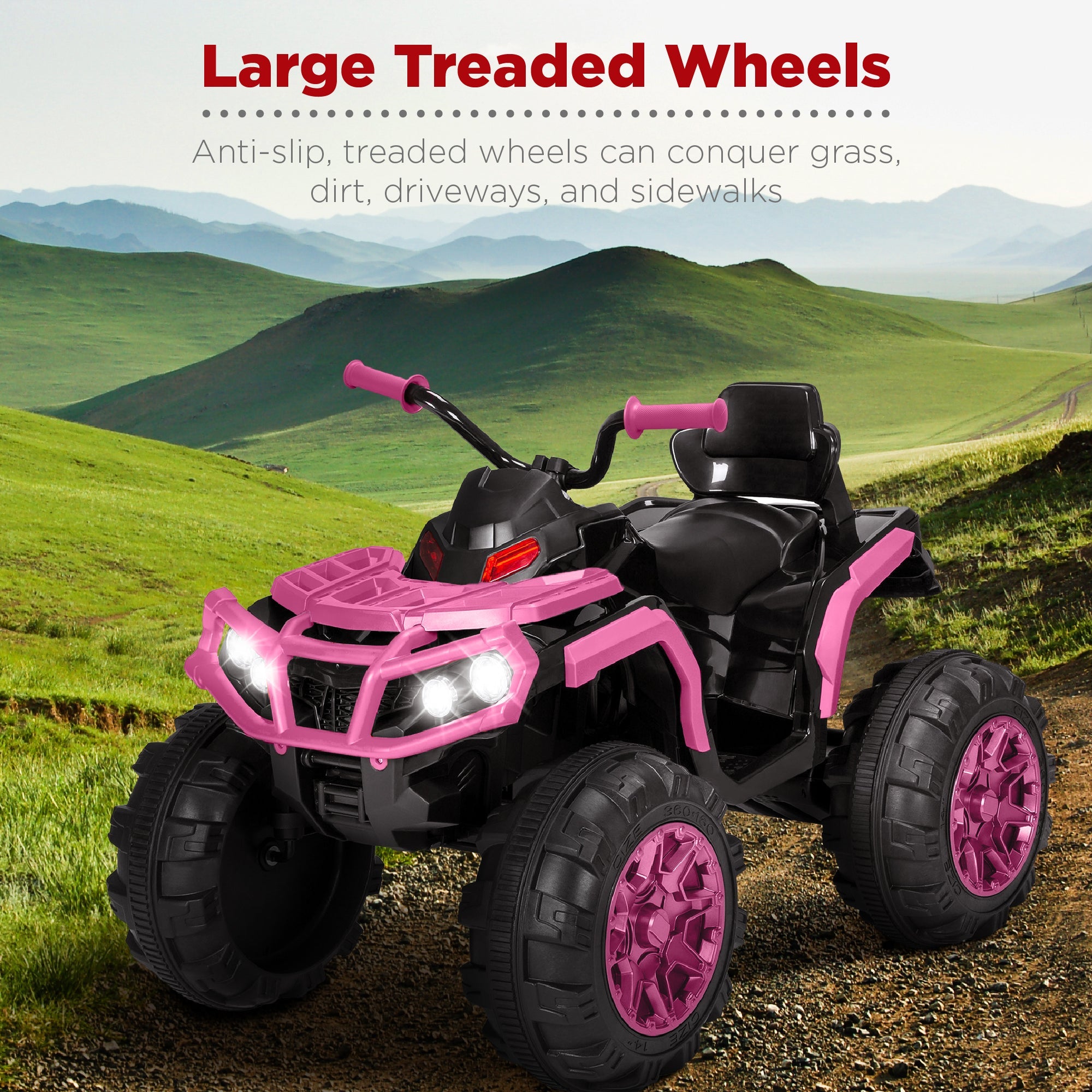 12V Kids Ride-On 4-Wheeler Quad ATV Car w/ 3.7mph Max Bluetooth Headlights