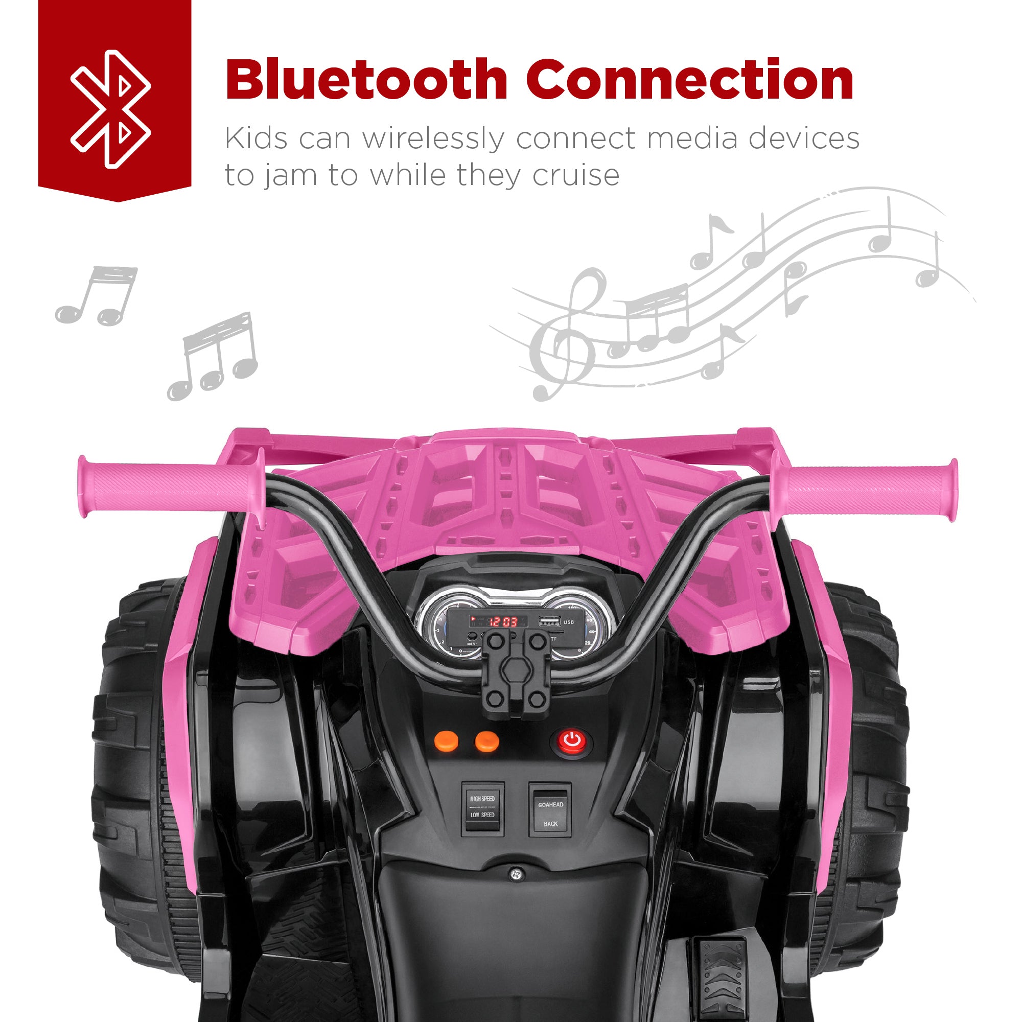 12V Kids Ride-On 4-Wheeler Quad ATV Car w/ 3.7mph Max Bluetooth Headlights
