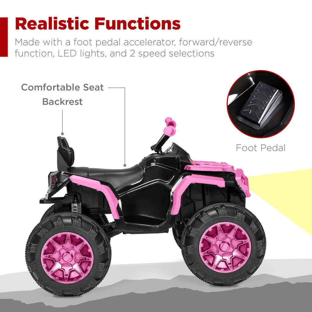 12V Kids Ride-On 4-Wheeler Quad ATV Car w/ 3.7mph Max Bluetooth Headlights