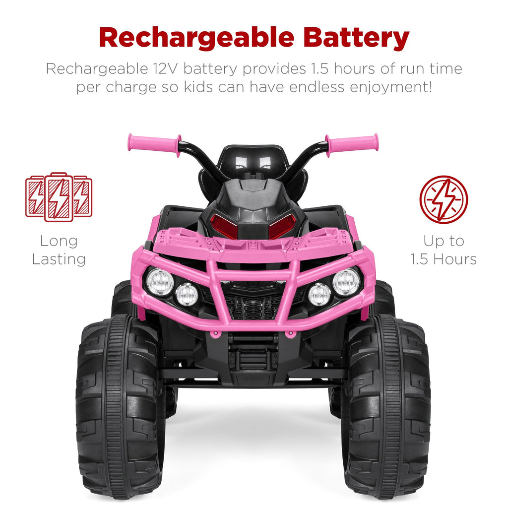 12V Kids Ride-On 4-Wheeler Quad ATV Car w/ 3.7mph Max Bluetooth Headlights