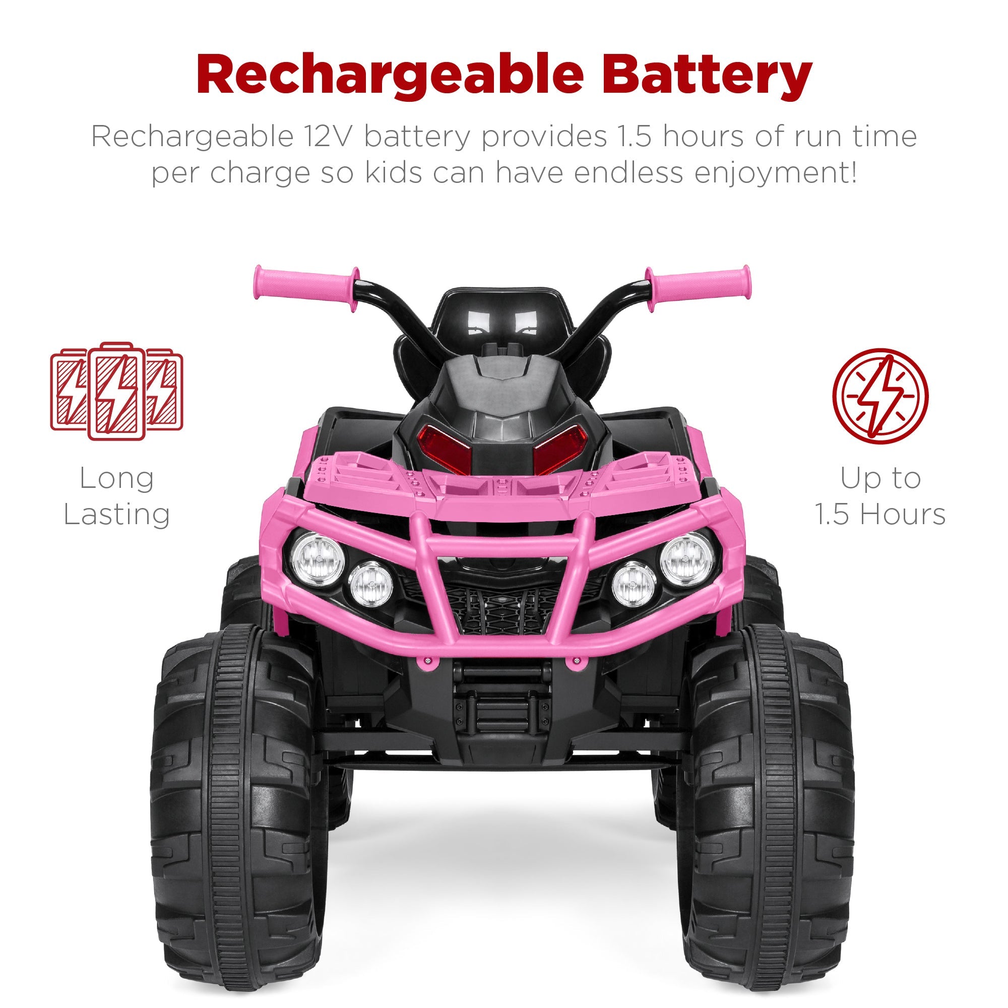 12V Kids Ride-On 4-Wheeler Quad ATV Car w/ 3.7mph Max Bluetooth Headlights