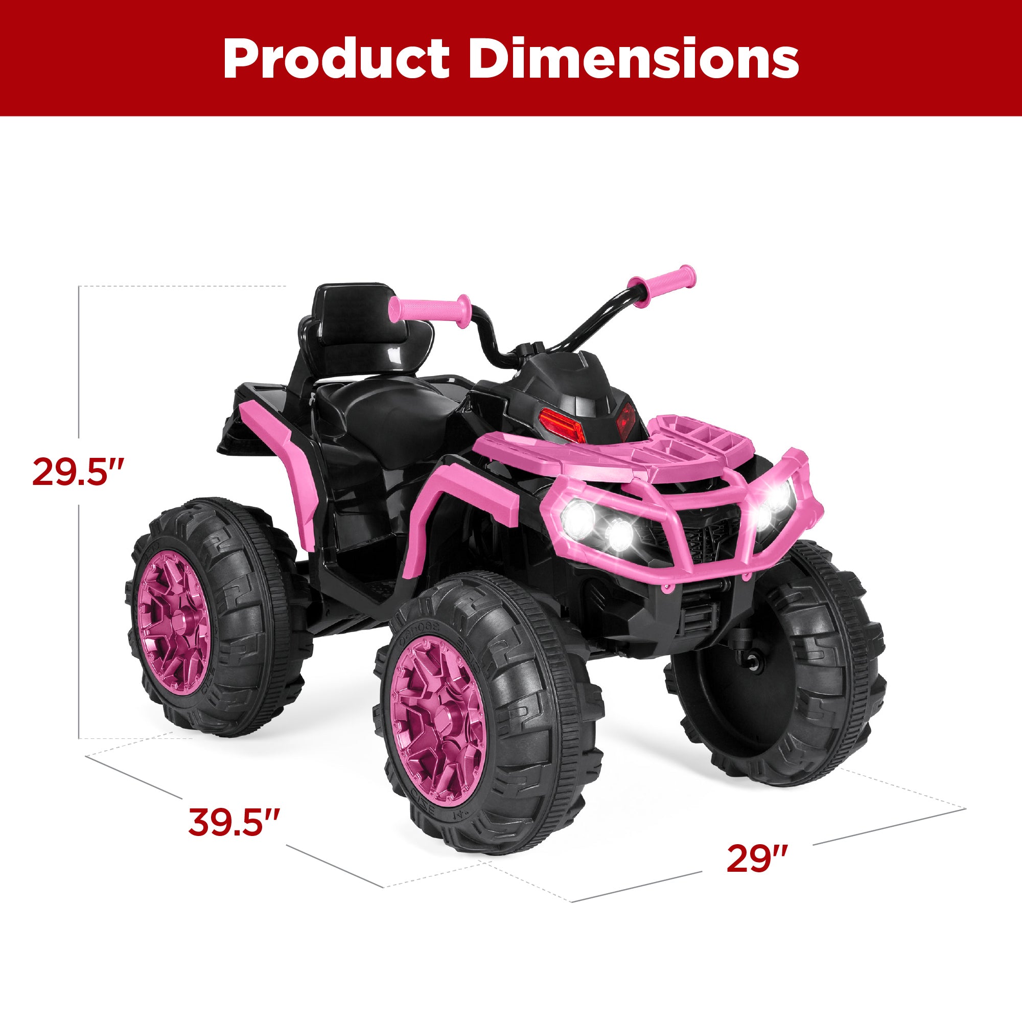 12V Kids Ride-On 4-Wheeler Quad ATV Car w/ 3.7mph Max Bluetooth Headlights