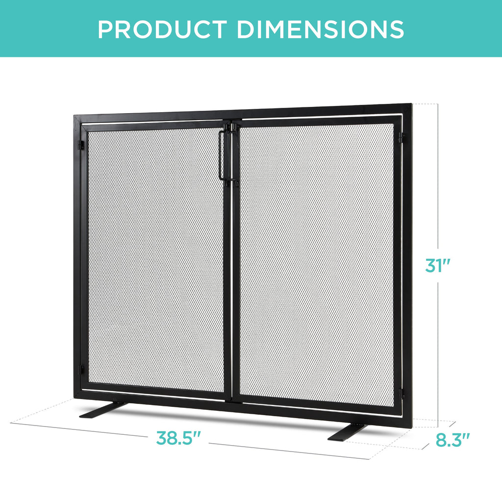 2-Door Wrought Iron Fireplace Screen w/ Magnetic Doors - 38.5x41in