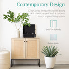 2-Door Rattan Storage Cabinet Accent Furniture for Living Room w/ Foot Pads