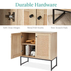 2-Door Rattan Storage Cabinet Accent Furniture for Living Room w/ Foot Pads