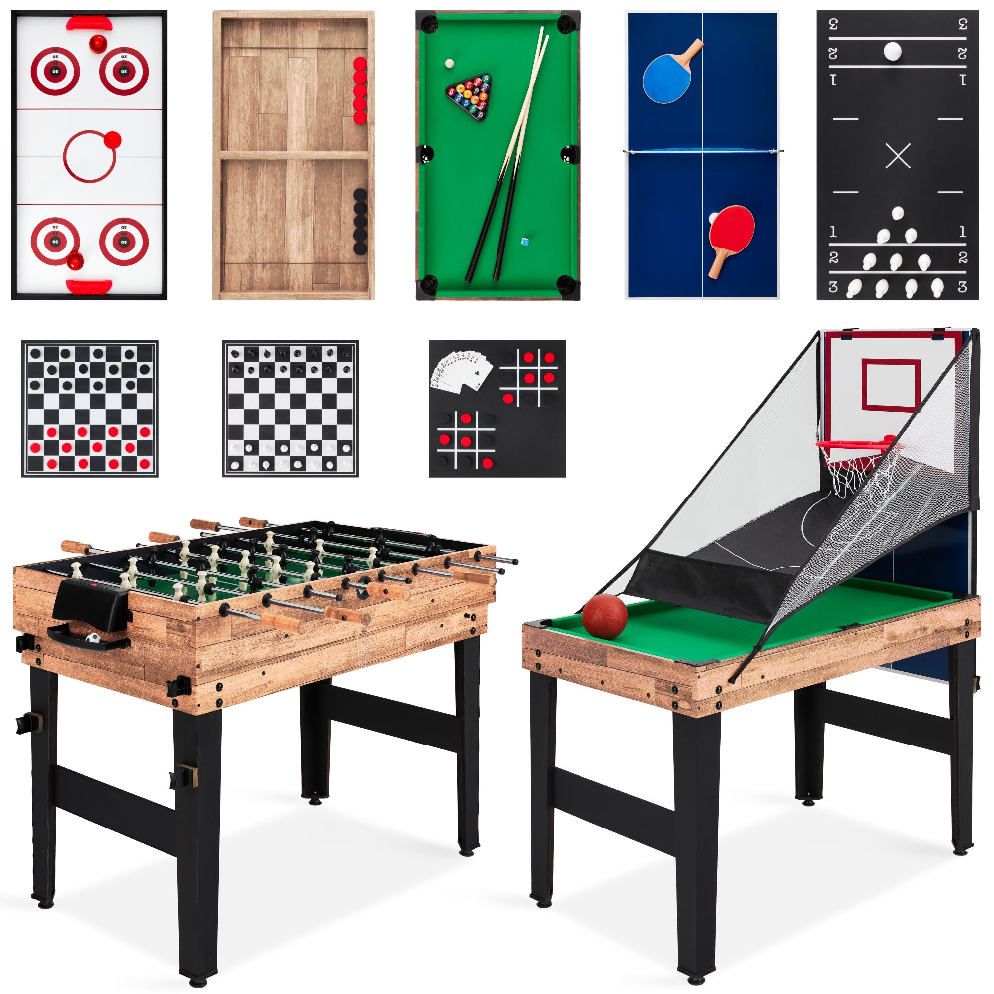 13-in-1 Combo Game Table Set w/ Ping Pong Foosball Basketball Air Hockey