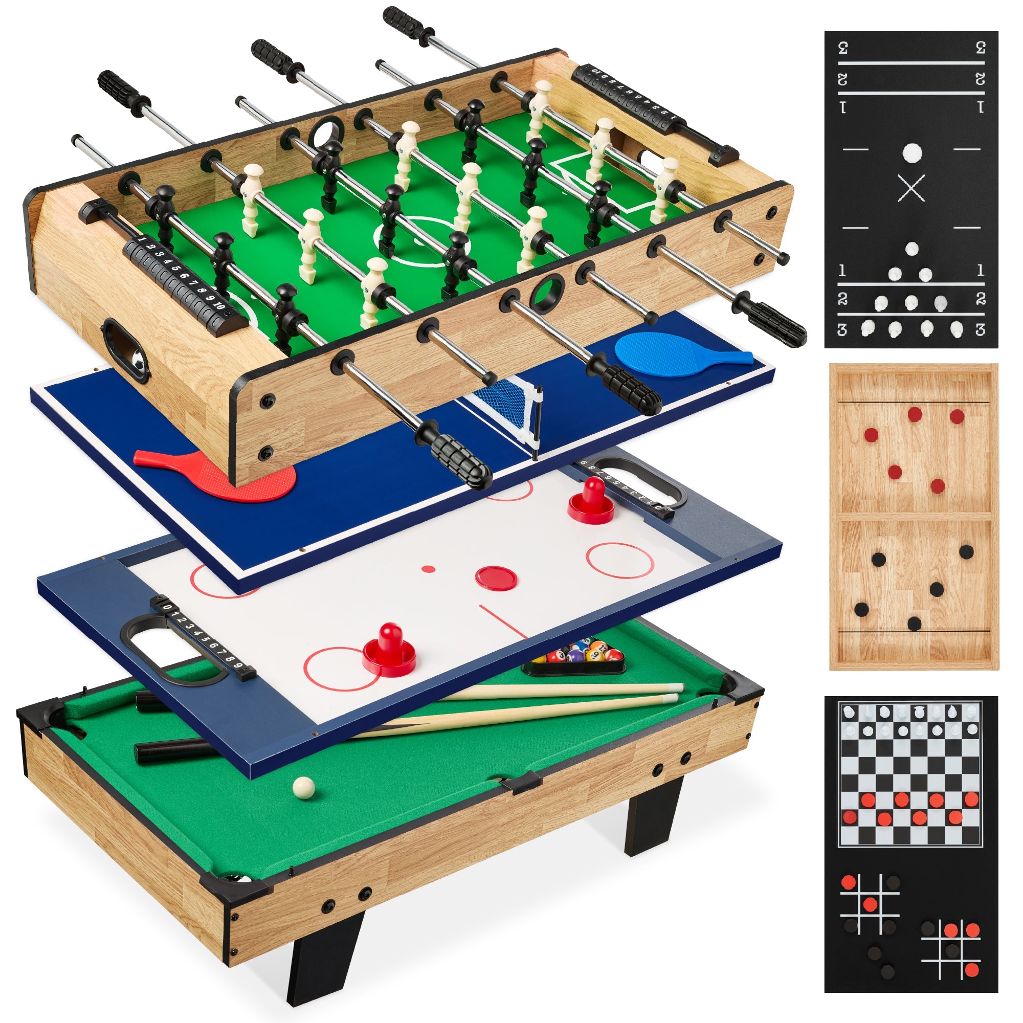 11-in-1 Combo Game Set w/ Ping Pong Foosball Air Hockey 5 Storage Bags