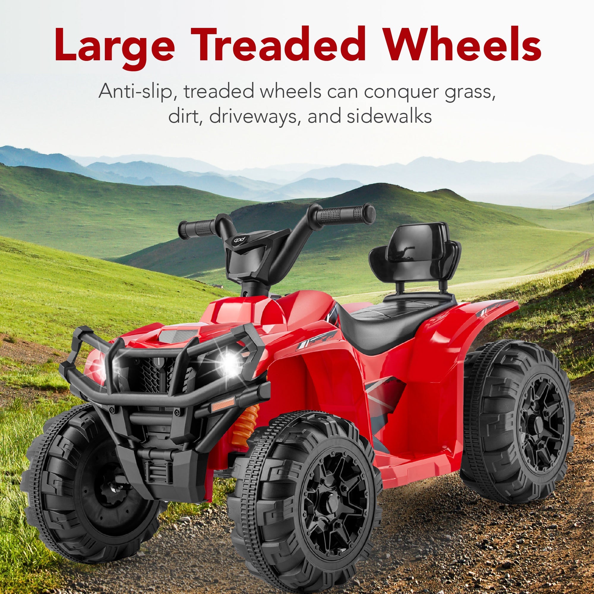 12V Kids Ride-On 4-Wheeler Quad ATV Car w/ 2.4mph Max Bluetooth Headlights