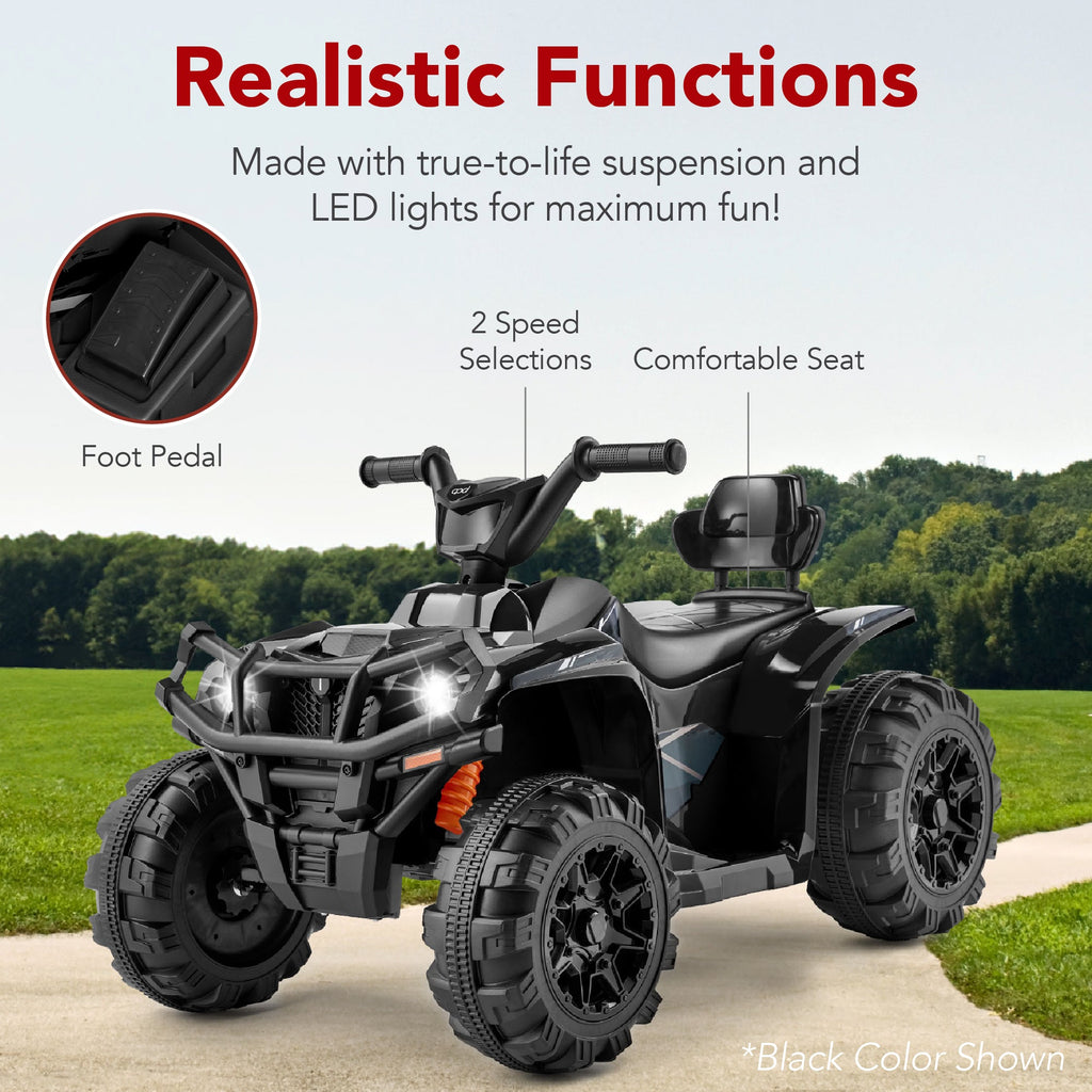 12V Kids Ride-On 4-Wheeler Quad ATV Car w/ 2.4mph Max Bluetooth Headlights