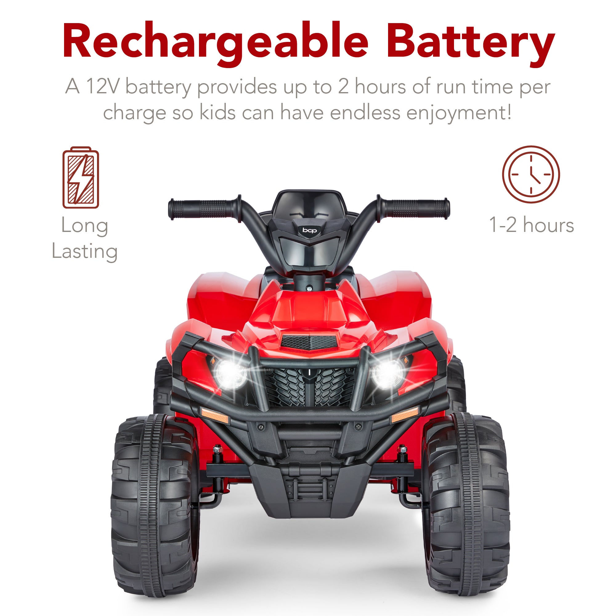 12V Kids Ride-On 4-Wheeler Quad ATV Car w/ 2.4mph Max Bluetooth Headlights