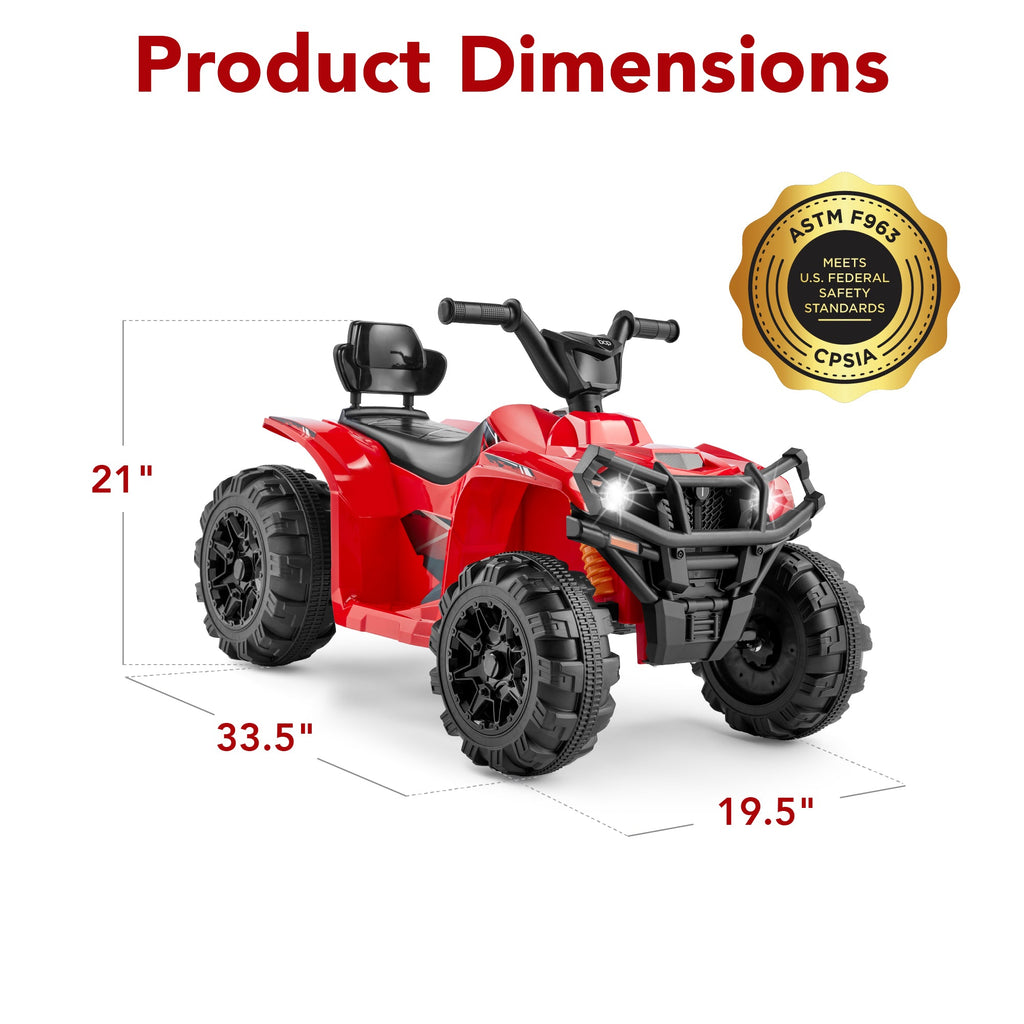 12V Kids Ride-On 4-Wheeler Quad ATV Car w/ 2.4mph Max Bluetooth Headlights