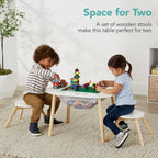 2-in-1 Kid's Building Block Table w/ 2 Stools Storage Compartment