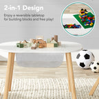2-in-1 Kid's Building Block Table w/ 2 Stools Storage Compartment