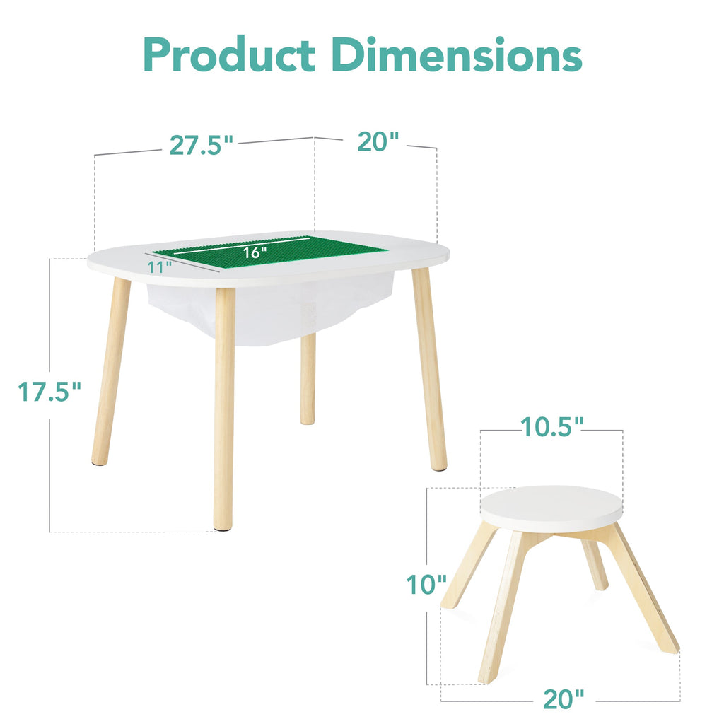 2-in-1 Kid's Building Block Table w/ 2 Stools Storage Compartment