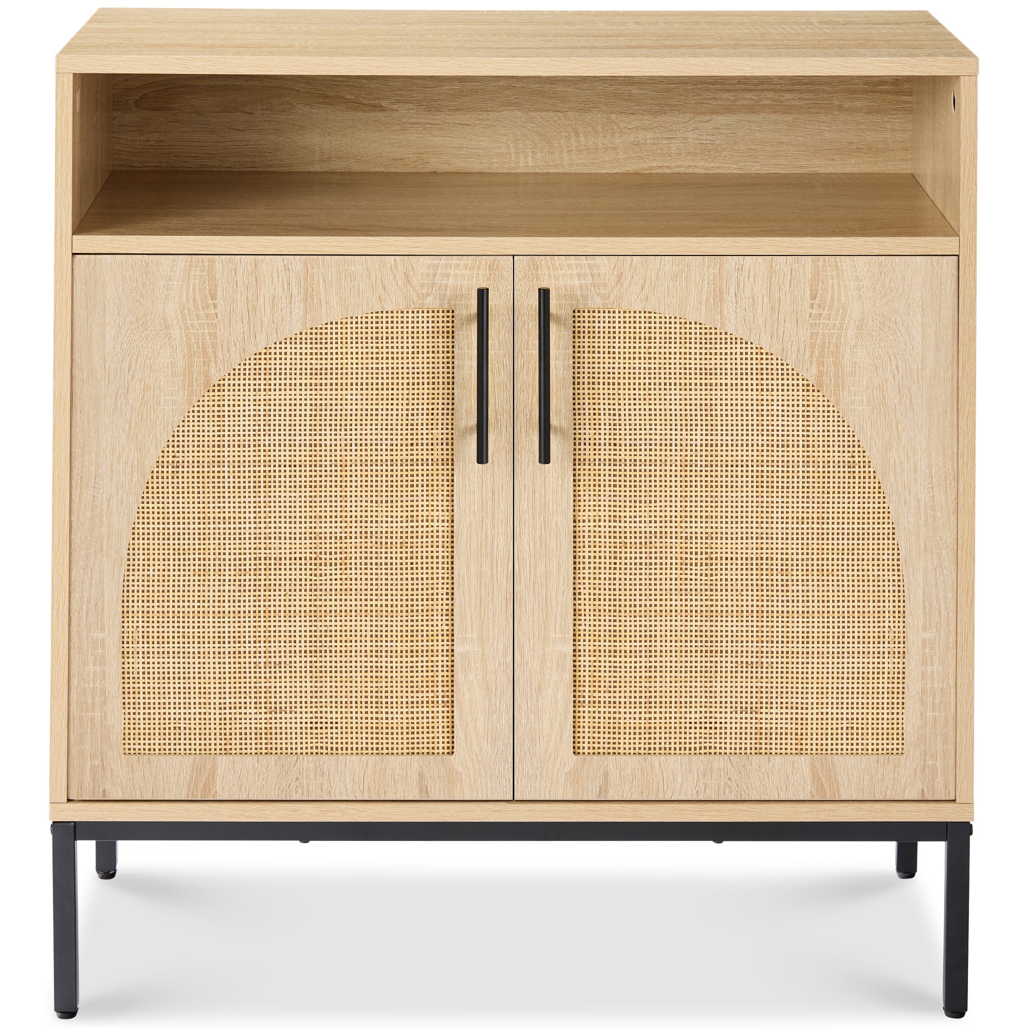 2-Door Rattan Cabinet Buffet w/ Cord Cutout & Storage Shelf Natural