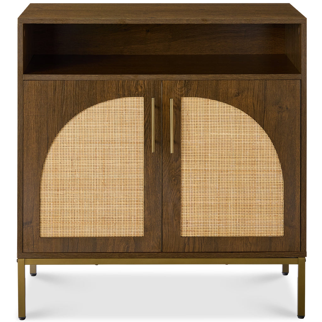 2-Door Rattan Cabinet Buffet w/ Cord Cutout & Storage Shelf Natural
