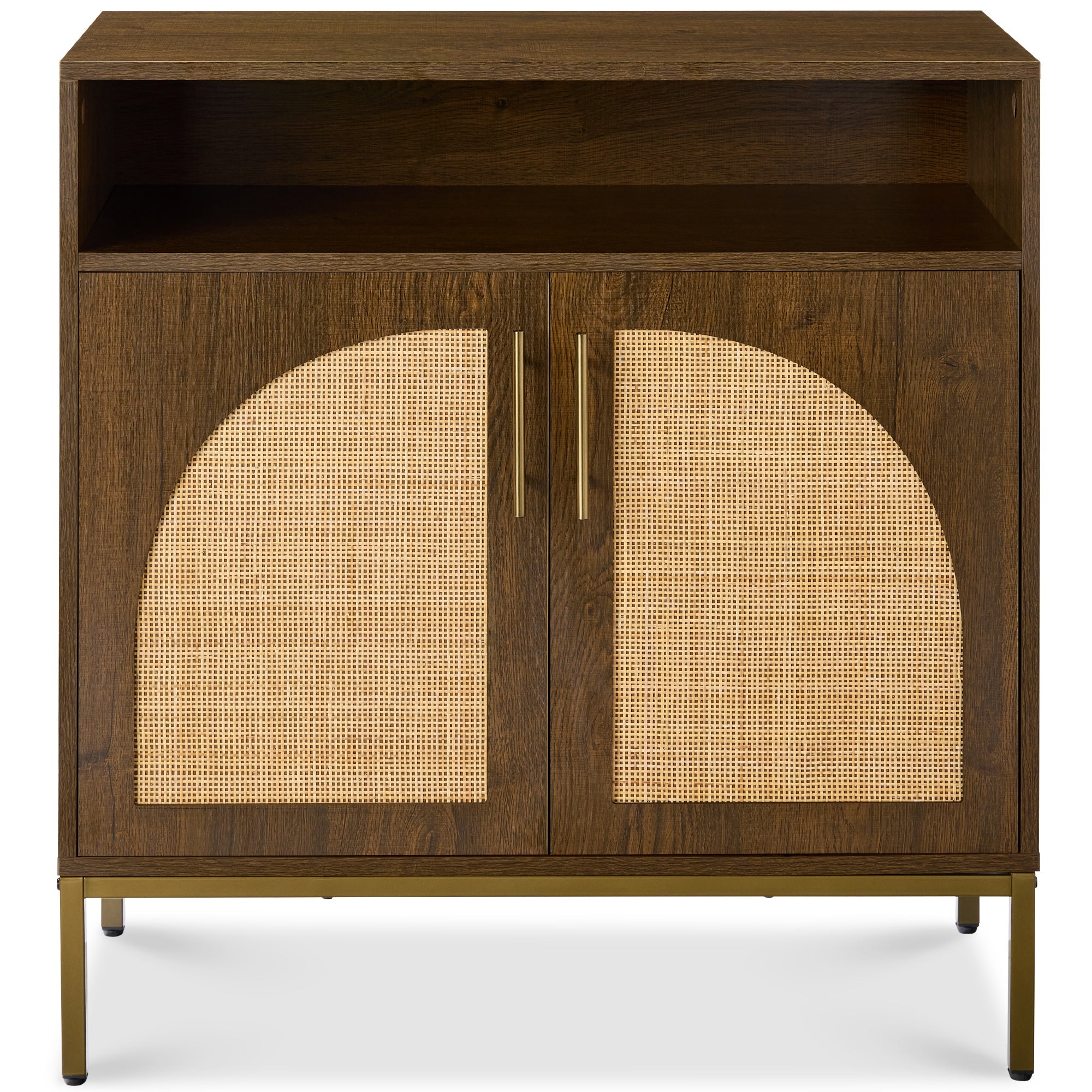 2-Door Rattan Cabinet Buffet w/ Cord Cutout & Storage Shelf Natural