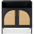 2-Door Rattan Cabinet Buffet w/ Cord Cutout & Storage Shelf Natural