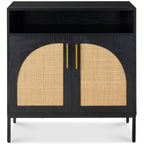 2-Door Rattan Cabinet Buffet w/ Cord Cutout & Storage Shelf Natural