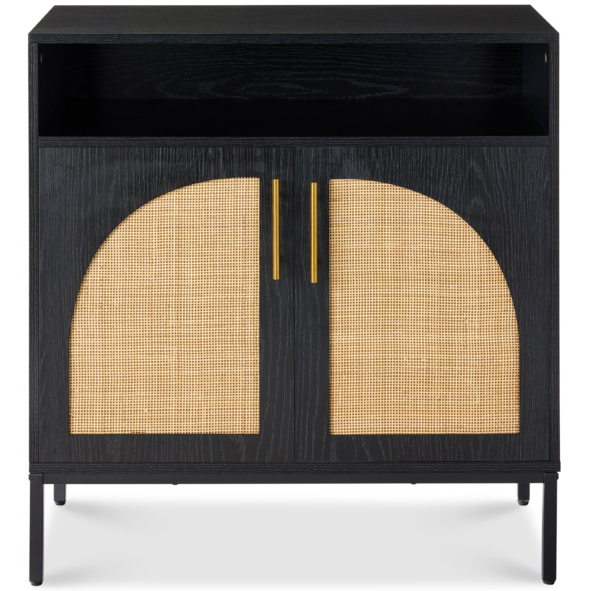 2-Door Rattan Cabinet Buffet w/ Cord Cutout & Storage Shelf Natural