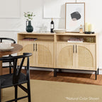 2-Door Rattan Cabinet Buffet w/ Cord Cutout & Storage Shelf Natural