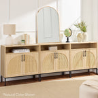 2-Door Rattan Cabinet Buffet w/ Cord Cutout & Storage Shelf Natural