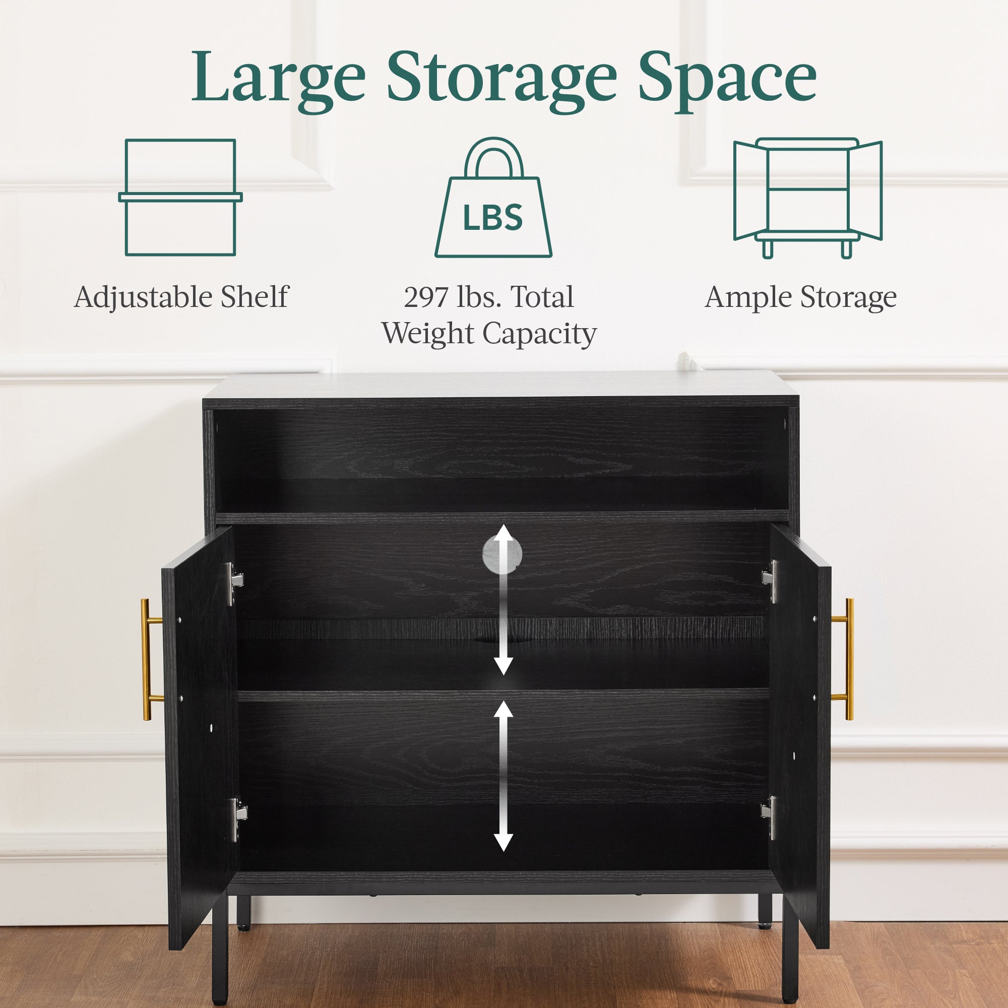 2-Door Rattan Cabinet Buffet w/ Cord Cutout & Storage Shelf Natural