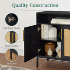 2-Door Rattan Cabinet Buffet w/ Cord Cutout & Storage Shelf Natural