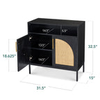 2-Door Rattan Cabinet Buffet w/ Cord Cutout & Storage Shelf Natural