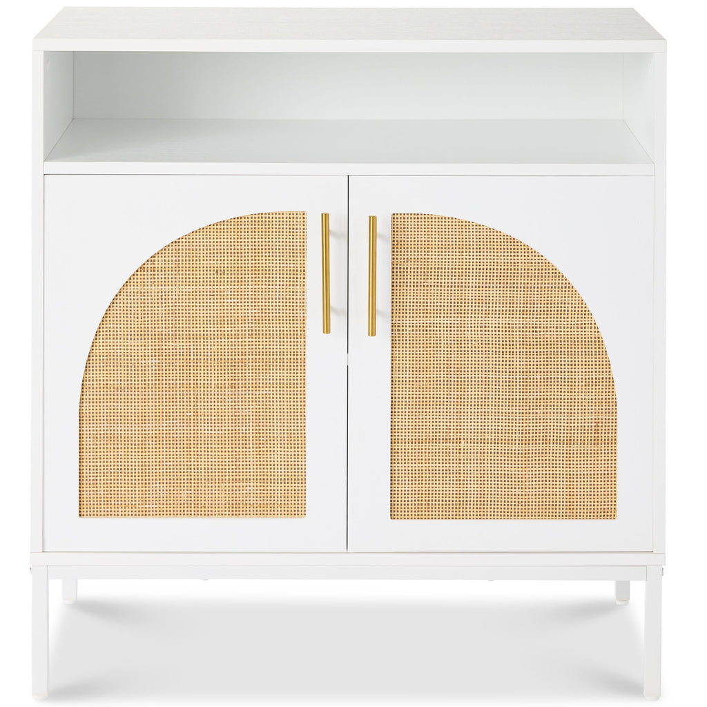 2-Door Rattan Cabinet Buffet w/ Cord Cutout & Storage Shelf Natural