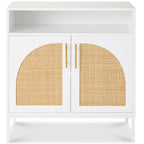 2-Door Rattan Cabinet Buffet w/ Cord Cutout & Storage Shelf Natural