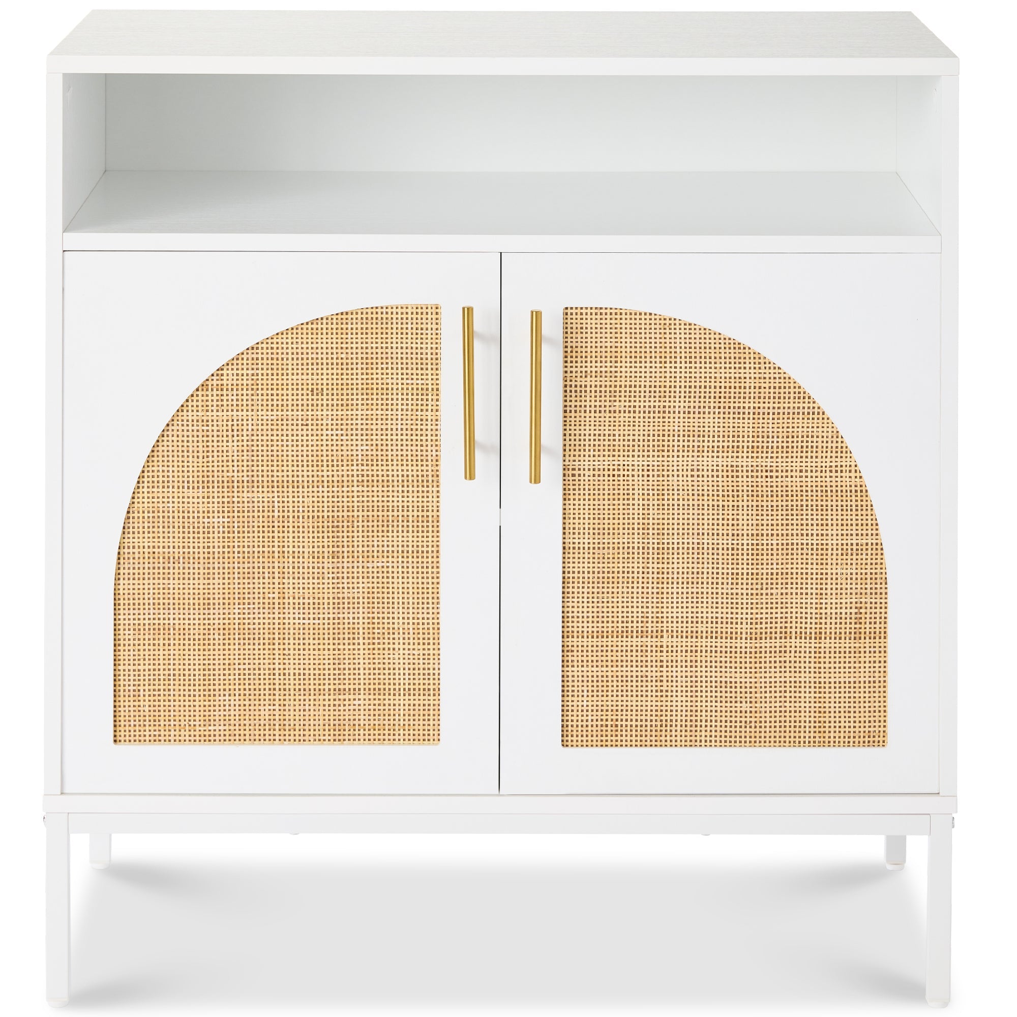 2-Door Rattan Cabinet Buffet w/ Cord Cutout & Storage Shelf Natural